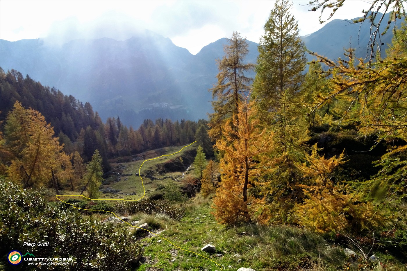 89 Scendo tra larici  dai caldi colori autunnali.JPG -                                